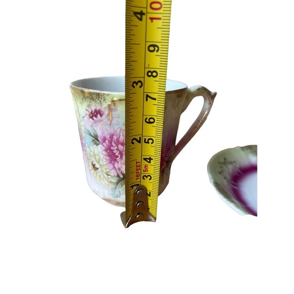 Vintage Floral Flowers Tea cup Saucer Set Hand painted Mums Asters Gold - Picture 5 of 6